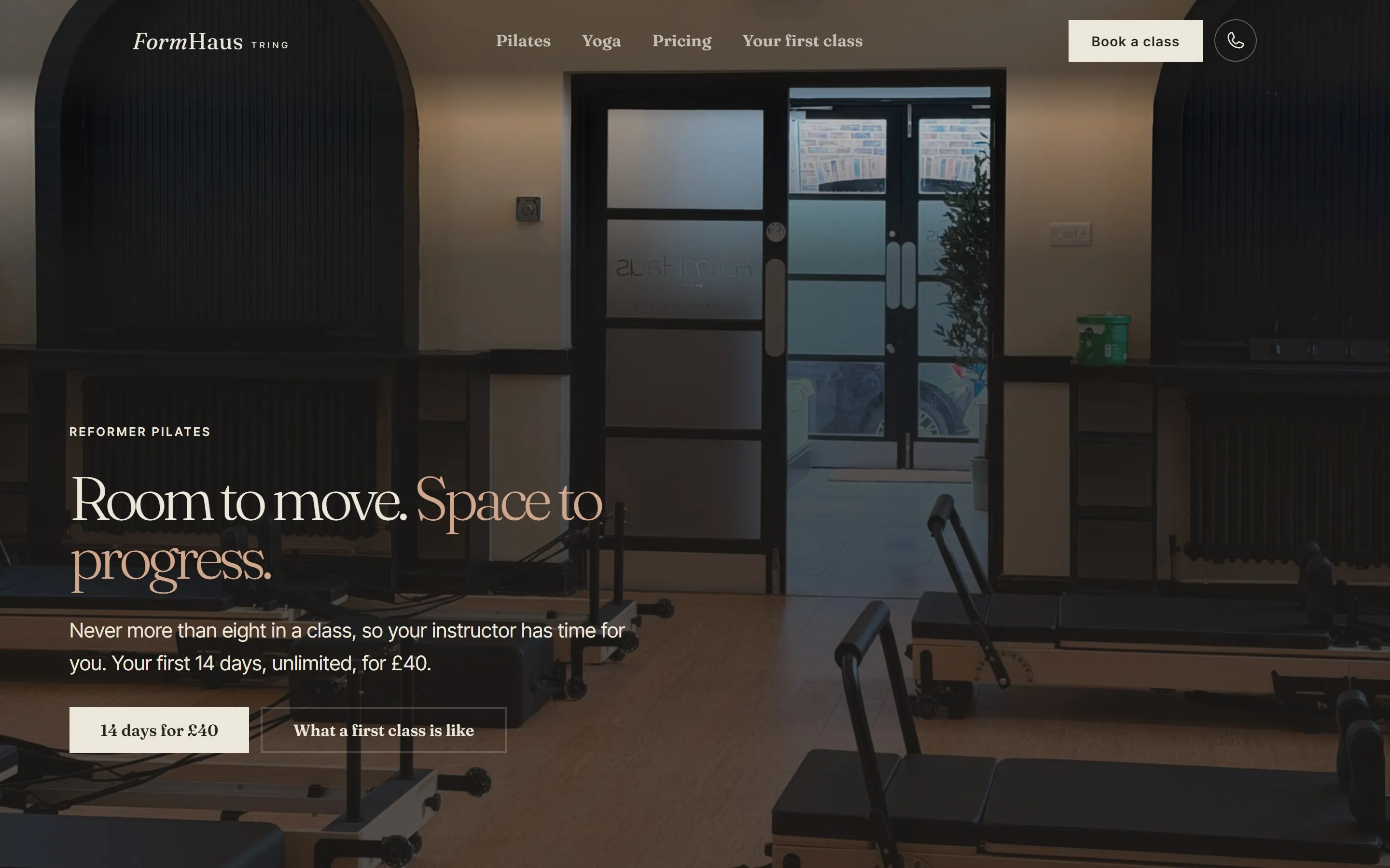The FormHaus Pilates page on a laptop